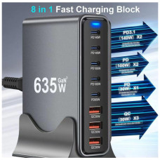 Зарядний пристрій XoKo 2xUSB-C PD3.1 140W + 2xUSB-C PD100W + 1xUSB-C PD65W + 3xUSB QC30W GaN (QC-600)