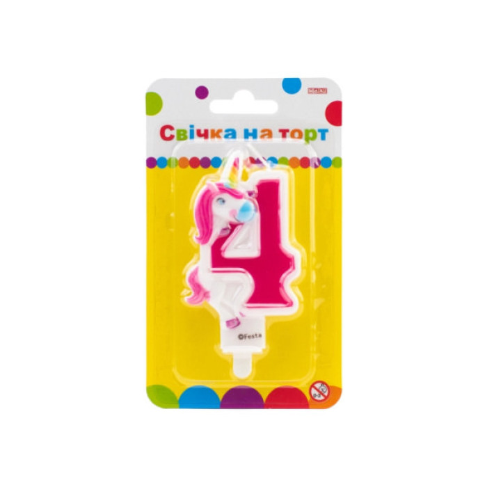 Свічка Maxi двостороння "4" із зображенням єдинорога висотою 7,62 см (MX622066-4)