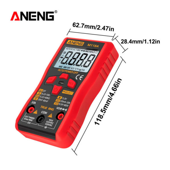 Цифровий мультиметр ANENG M118A, V, A, R, C, T, F, функція hFE (M118A)