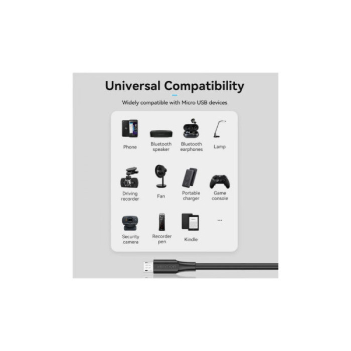 Дата кабель USB 2.0 AM to Micro 5P 2.0m black Vention (CTIBH)