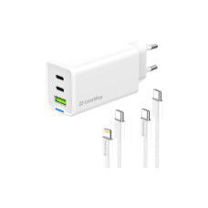 Зарядний пристрій ColorWay GaN Mini 65W PD Port PPS USB (USB-2C1A) cable Type-C&Lightning (CW-CHS058PDCL-WT)