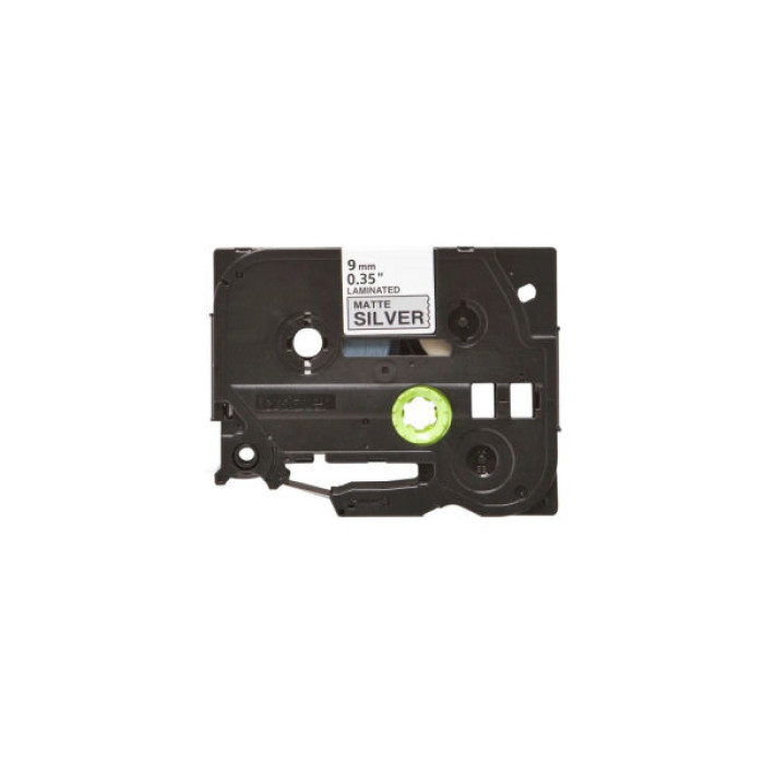 Стрічка для принтера етикеток UKRMARK B-TM9321P, 9мм х 8м, black on matte silver, совместимая с TZeM921, ламинированная (900501)