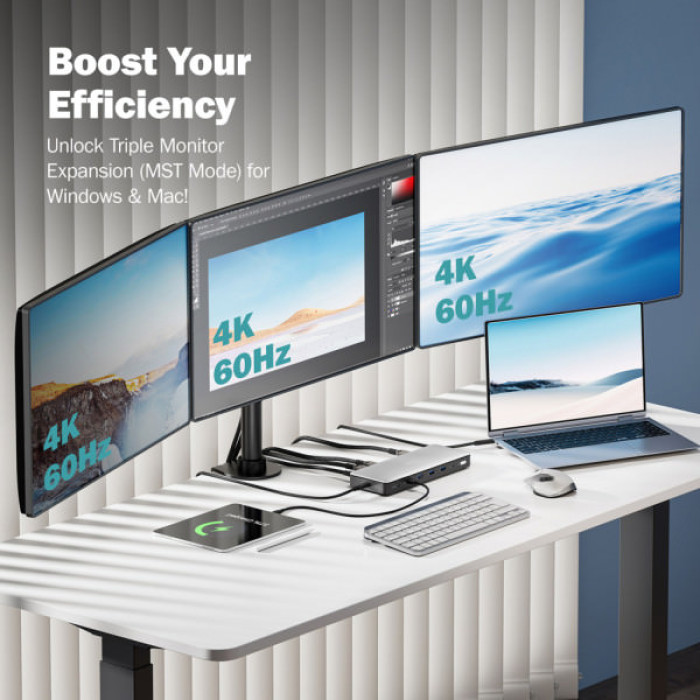 Порт-реплікатор Digitus USB-C > 3xHDMI/2xDP/4xUSB-A/USB-C/RJ54/DC/Audio (DA-70918)