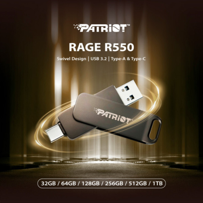 USB флеш накопичувач Patriot 64GB Rage R550 Matte Black USB/Type-C 3.2 (PE64GR550DSAD)