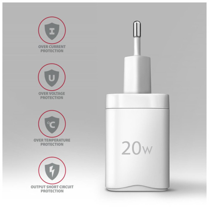 Зарядний пристрій AXAGON 1xUSB QC3.0 + 1xUSB-C PD20W white (ACU-PQ20W)