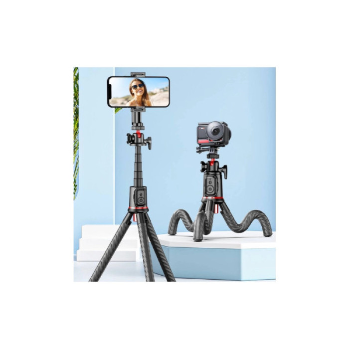 Штатив RTAKO C03 Octopus Extendable Tripod Selfie Stick (with Detachable Phone Holder) Black (6942063212416)