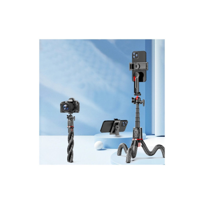 Штатив RTAKO C03 Octopus Extendable Tripod Selfie Stick (with Detachable Phone Holder) Black (6942063212416)