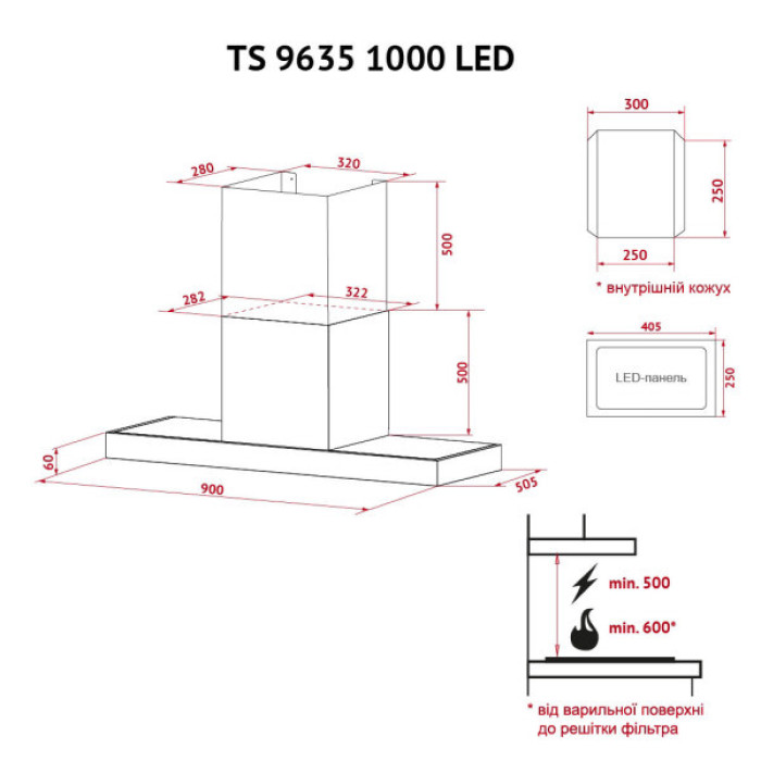Витяжка кухонна Perfelli TS 9635 I/WH 1000 LED