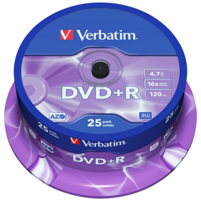 Диск DVD Verbatim 4.7Gb 16X CakeBox 25шт Silver (43500)