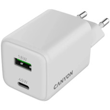 Зарядний пристрій Canyon CU45AC GaN 45W 1xPD 1xQC EU White (CNS-CUW45AC)
