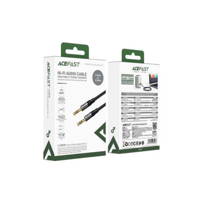 Кабель мультимедійний 3.5mm M to 3.5mm M 1.0m black Acefast (6974316285267)