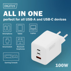 Зарядний пристрій Digitus 2xUSB-C + 1xUSB-A GaN 100W (DA-10304)