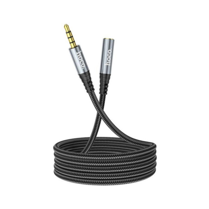 Кабель мультимедійний 3.5mm M to 3.5mm F 1.0m Gray HOCO (6931474762153)