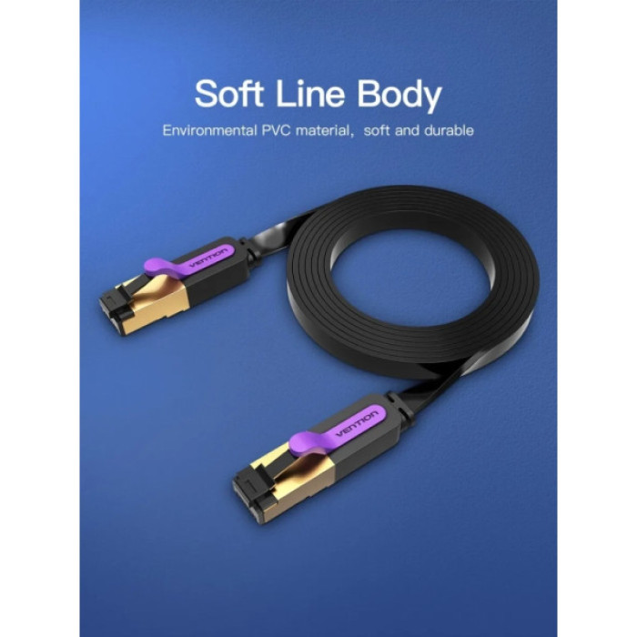 Патч-корд 1м, FTP cat 7 RJ-45 black Vention (ICABF)