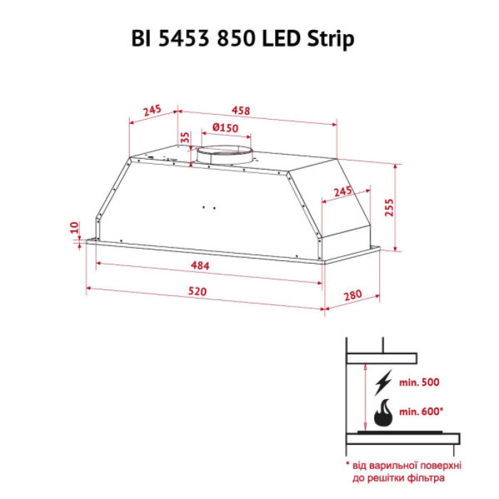 Витяжка кухонна Perfelli BI 5453 I 850 LED Strip