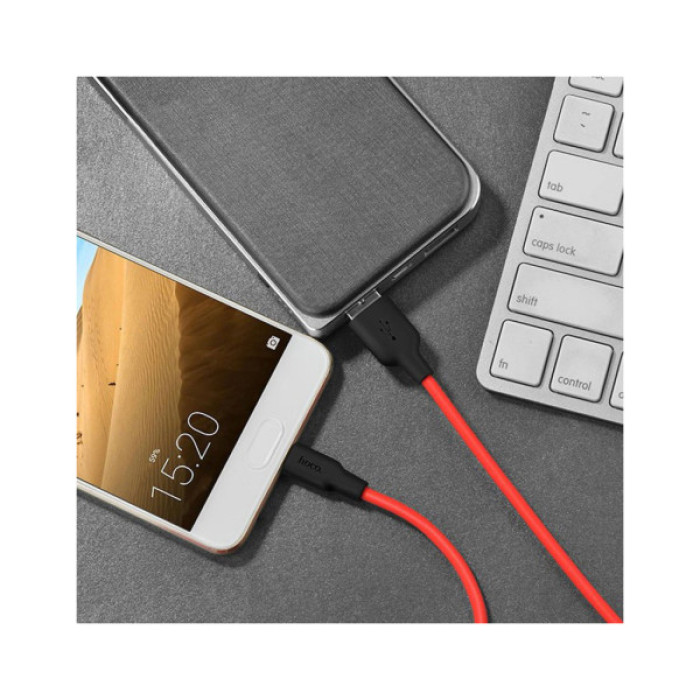 Дата кабель USB 2.0 AM to USB-C 1.0m 2A silicone X21 black+red HOCO (6957531071419)