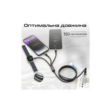 Дата кабель USB-C to Lightning 27W + USB-C 60W + Apple Watch 2.5W 1.5m icharge trio black Promate (icharge-trio.black)