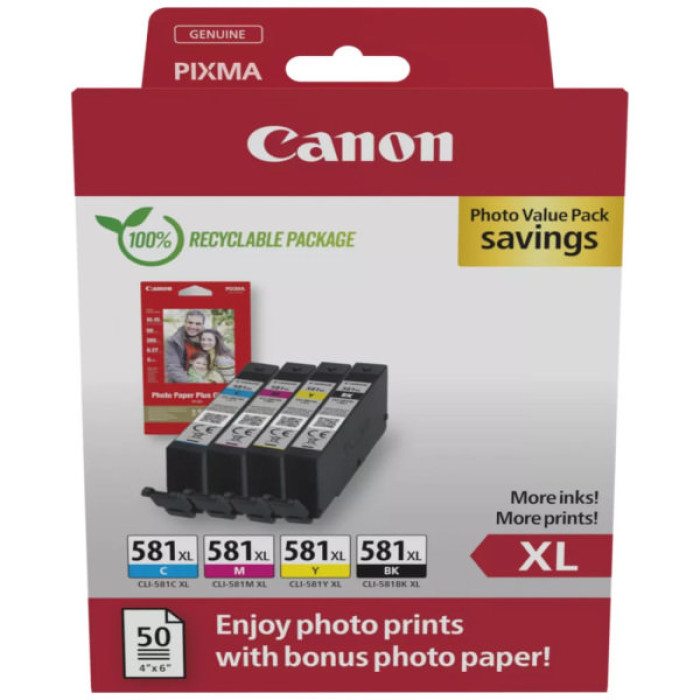 Картридж Canon CLI-581 Multipack XL BK,C,M,Y*8.3ml + Photopaper 50 sheet (2052C006)