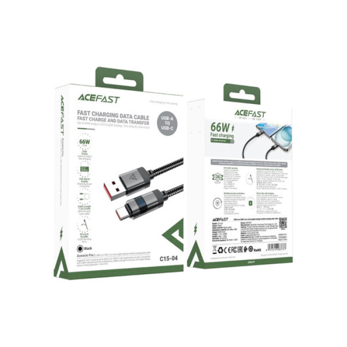 Дата кабель USB 2.0 AM to USB-C 1.2m digital display braided C15-04 black Acefast (6974316283737)