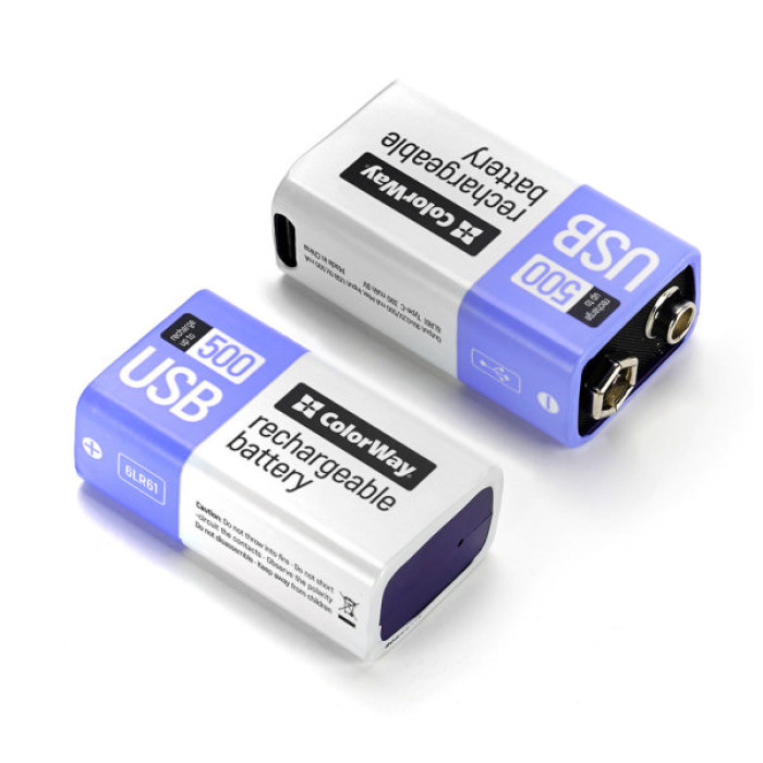 Акумулятор Крона USB-С 390 mAh 9V (Li-Polymer) ColorWay (CW-UB9V-06)