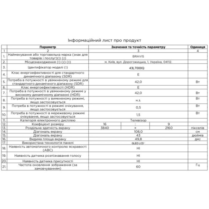 Телевізор Bravis 43L7000Q