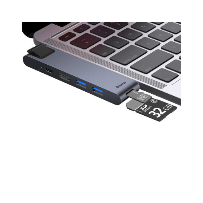 Концентратор Baseus USB-C Thunderbolt 7-in-1 2xUSB 3.0 + 1xUSB-C PD + HDMI 4K60Hz + SD/TF + 1xRJ45 1000Mbps gray (CAHUB-L0G)