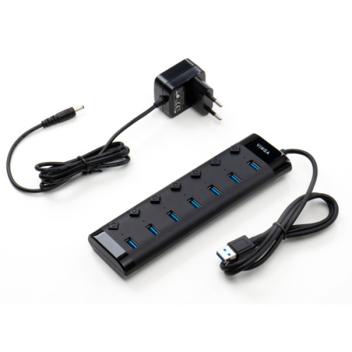 Концентратор Vinga USB3.0 to 7*USB3.0 1m cable with Switch and Power Adapter (VHA3A7B)