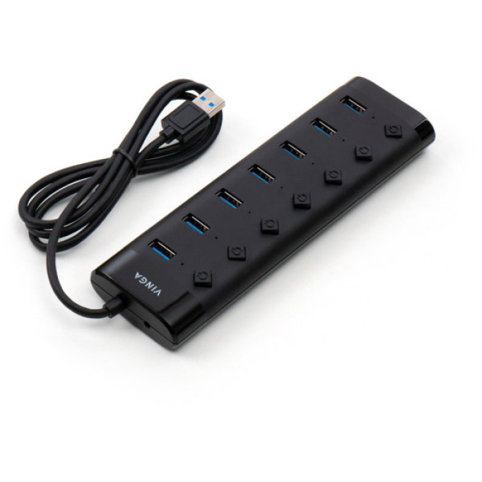 Концентратор Vinga USB3.0 to 7*USB3.0 1m cable with Switch and Power Adapter (VHA3A7B)