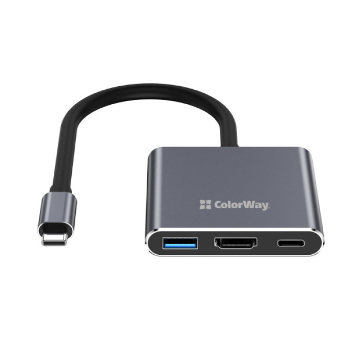 Концентратор ColorWay USB-C 3-in-1 USB 3.0 + HDMI 4K + USB-C PD100W (CW-HUB08)