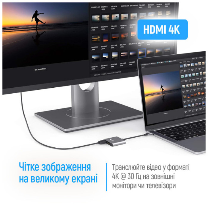 Концентратор ColorWay USB-C 3-in-1 USB 3.0 + HDMI 4K + USB-C PD100W (CW-HUB08)