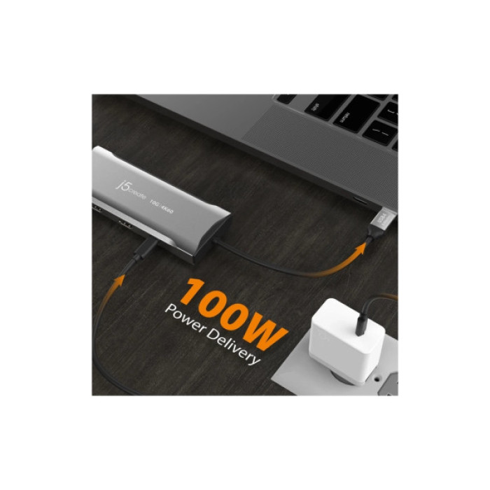 Концентратор J5create USB-C 9-in-1 2xUSB 3.2 + 2xUSB-C PD + 2xHDMI 4K + DisplayPort + SD/TF + RJ45 1000Mbps gray (JCD397-N)