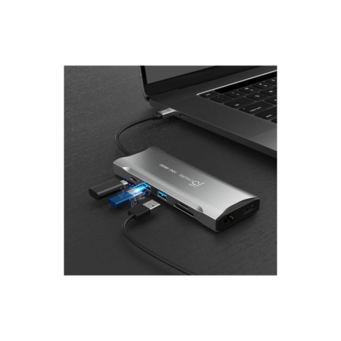 Концентратор J5create USB-C 9-in-1 2xUSB 3.2 + 2xUSB-C PD + 2xHDMI 4K + DisplayPort + SD/TF + RJ45 1000Mbps gray (JCD397-N)