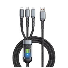 Дата кабель USB 2.0 AM to Lightning + Micro 5P + USB-C 1.2m 100W nylon black XoKo (SC-3100)