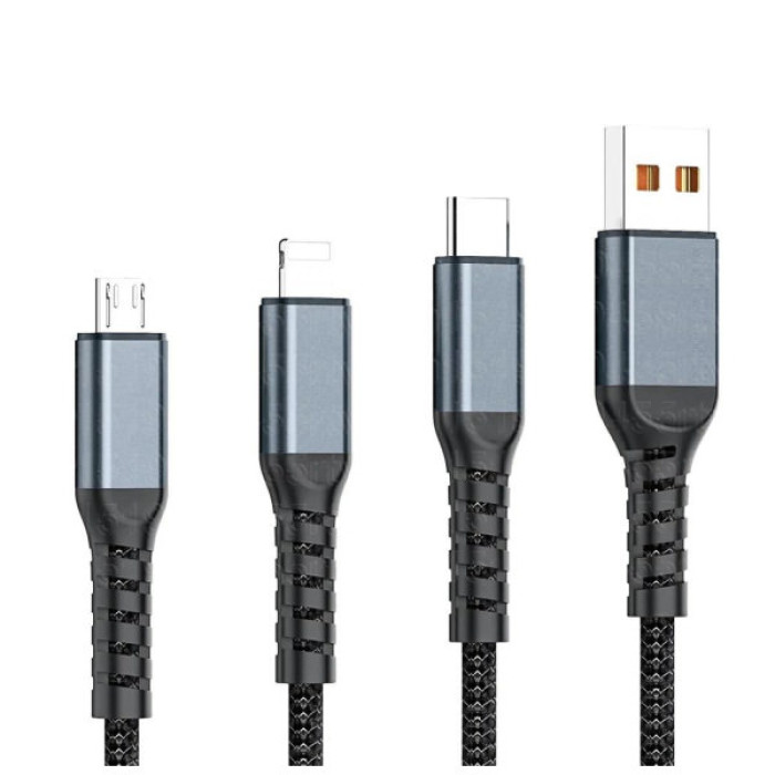 Дата кабель USB 2.0 AM to Lightning + Micro 5P + USB-C 1.2m 100W nylon black XoKo (SC-3100)