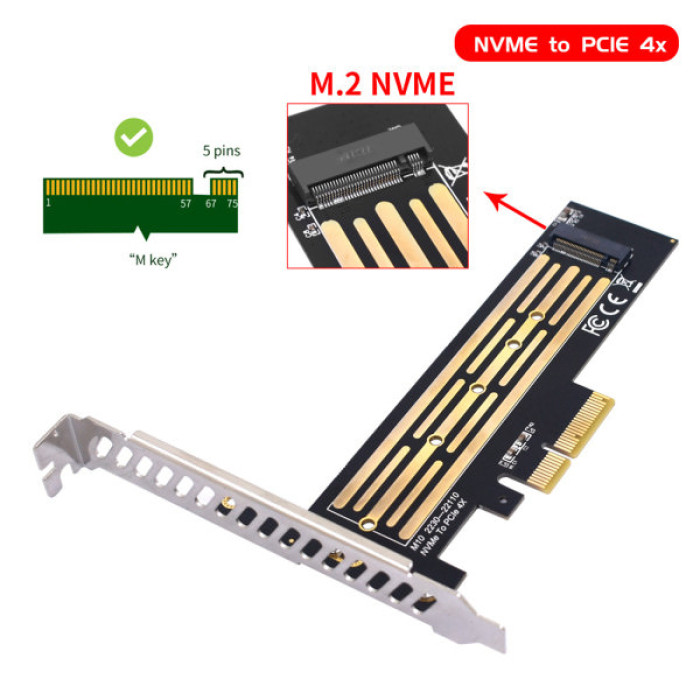 Контролер Dynamode M.2 SSD NVMe M-Key to PCI-E 3.0 x4/ x8/ x16, full profile br (PCI-Ex4- M.2 M-key)