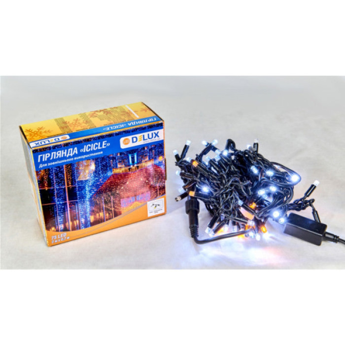 Гірлянда Delux ICICLE 100LED 2x0.7 м Жовтий flash Білий/Чорний IP44 (90015182)
