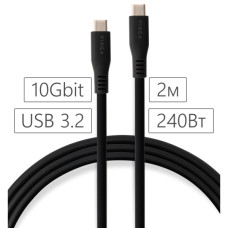 Дата кабель USB-C to USB-C 2.0m UBS3.2 Gen2 10G 240W Chip Silicon Black Vinga (VCPDCCC3242SB)