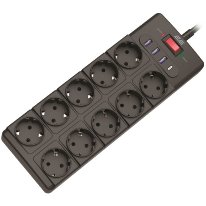 Мережевий фільтр живлення 2E 2E-SP10M3USBBK 10m (2E-SP10M3USBBK)