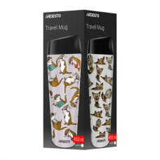 Термокружка Ardesto Coffee Time Animals Yorkie 450мл, нержавіюча сталь, сіро-бежевий (AR2645YT)