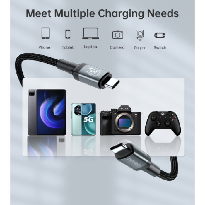 Дата кабель USB-C to USB-C 1.2m USB4.0 Gen3 240W (8K HDR) Choetech (XCC-1040-GY)