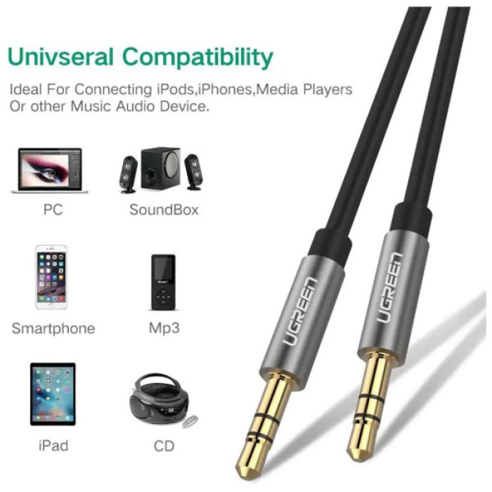 Кабель мультимедійний 3.5mm M to 3.5mm M 1.0m AV119 black Ugreen (10733)