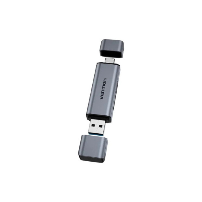 Зчитувач флеш-карт Vention USB 3.0 AM/USB-C to SD+TF Gray Dual Drive Letter Aluminum Alloy (CLLH0)