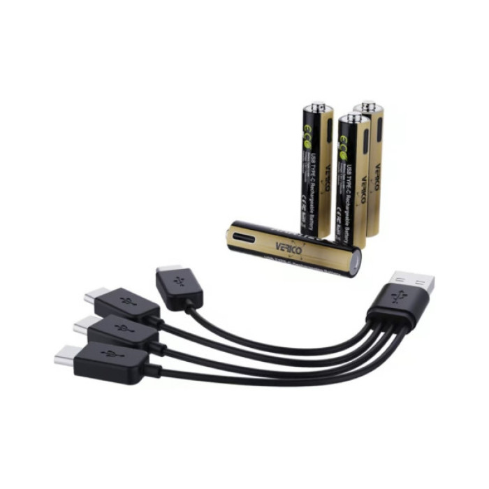 Акумулятор Verico AAA USB Type-C 750mAh/1125mWh-1.5V Li-ion 4шт./уп. (Loop Energy PRO) (1UDBT-A7WEAC-NN)