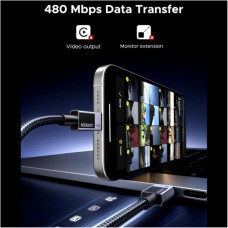 Дата кабель USB-C to USB-C 3.0m PD60W 3A braided L524 gray Ugreen (55776)