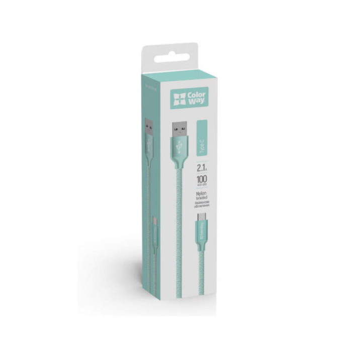 Дата кабель USB 2.0 AM to USB-C 1.0m mint ColorWay (CW-CBUC003-MT)