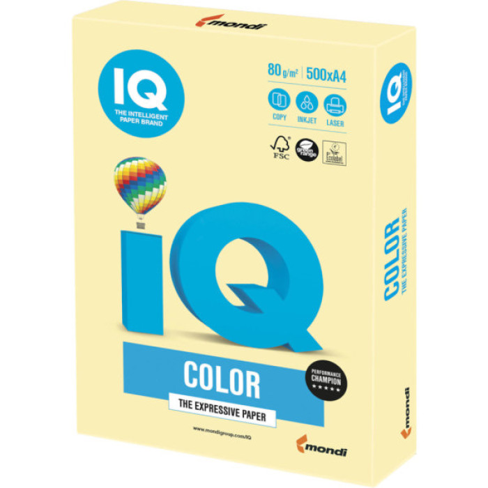 Папір Mondi IQ color А4 pastel, 80g 500sheets, Yellow (YE23/A4/80/IQ)
