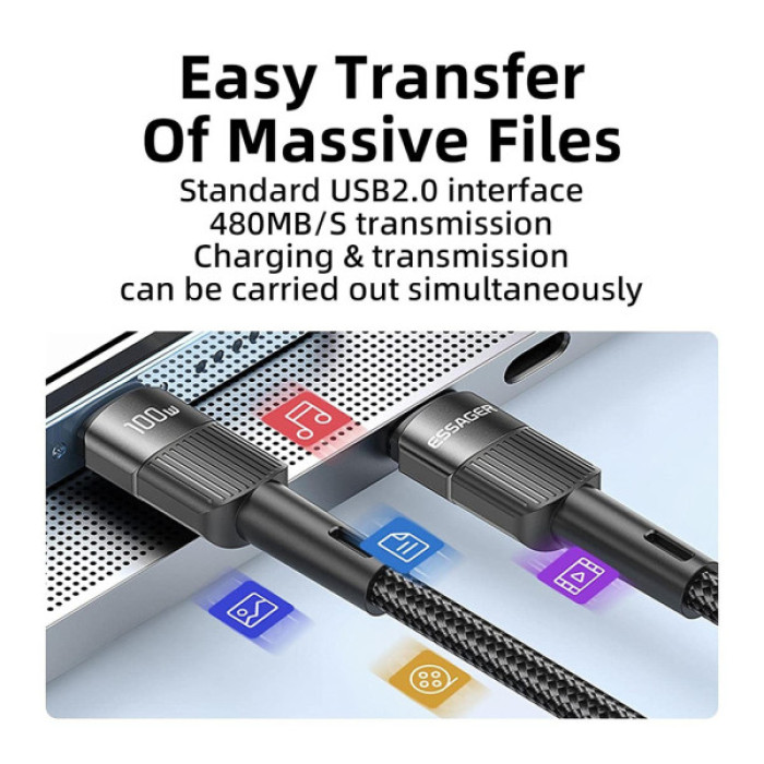 Дата кабель USB-C to USB-C 1.0m 100W black Essager (EXCTT1-XC01)