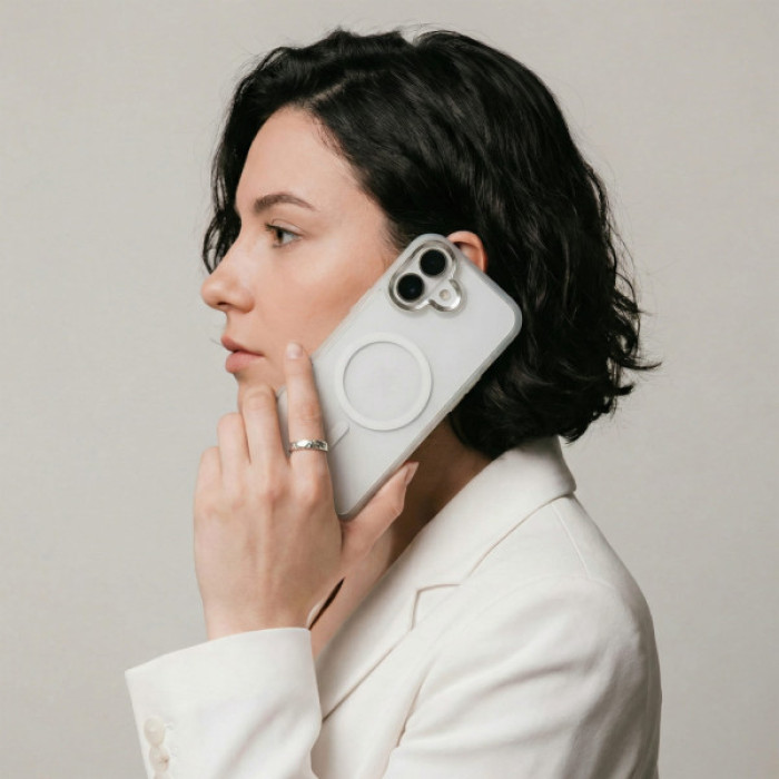 Чохол до мобільного телефона Armorstandart Unit MagCase Apple iPhone 17 Clear Silver + Pink Button Set (ARM90580)