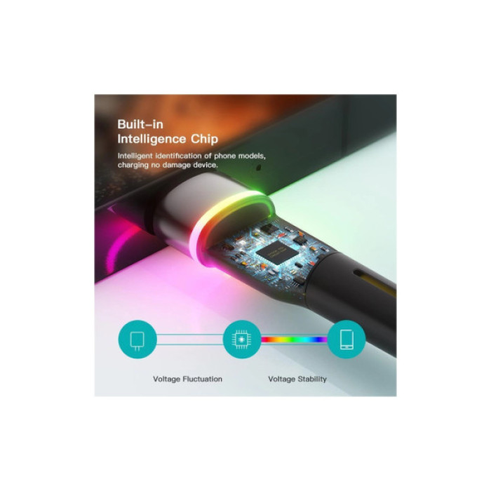 Дата кабель USB 2.0 AM to USB-C 1.0m 3A LED black Essager (EXCT-XCD01)