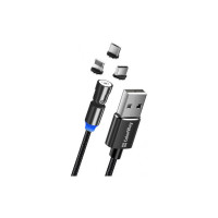 Дата кабель USB 2.0 AM to Lightning + Micro 5P + USB-C 1.0m Magnetic Ro ColorWay (CW-CBUU037-BK)